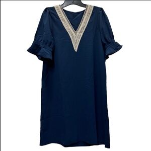Blue Crochet Trim Bell Sleeve Dress Women’s Medium